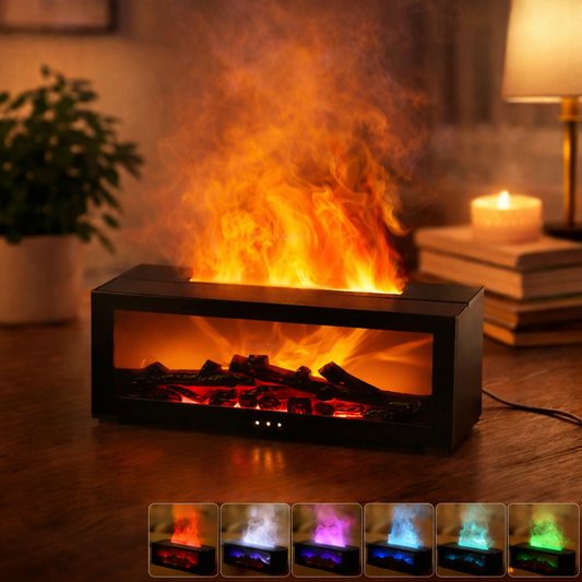Flame Aroma Humidifier – LED Flame Effect Essential Oil Diffuser with Remote Control & Ultrasonic Mist