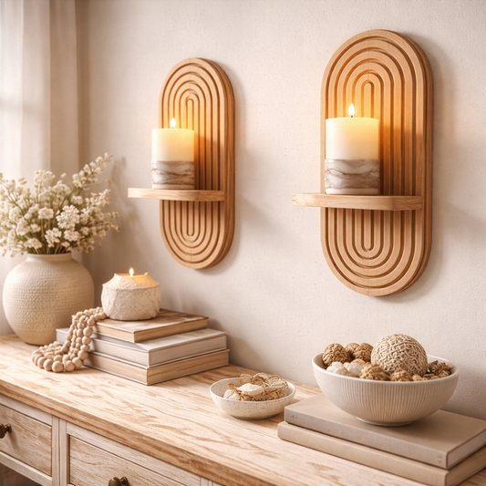 Boho Wooden Floating Wall Shelf