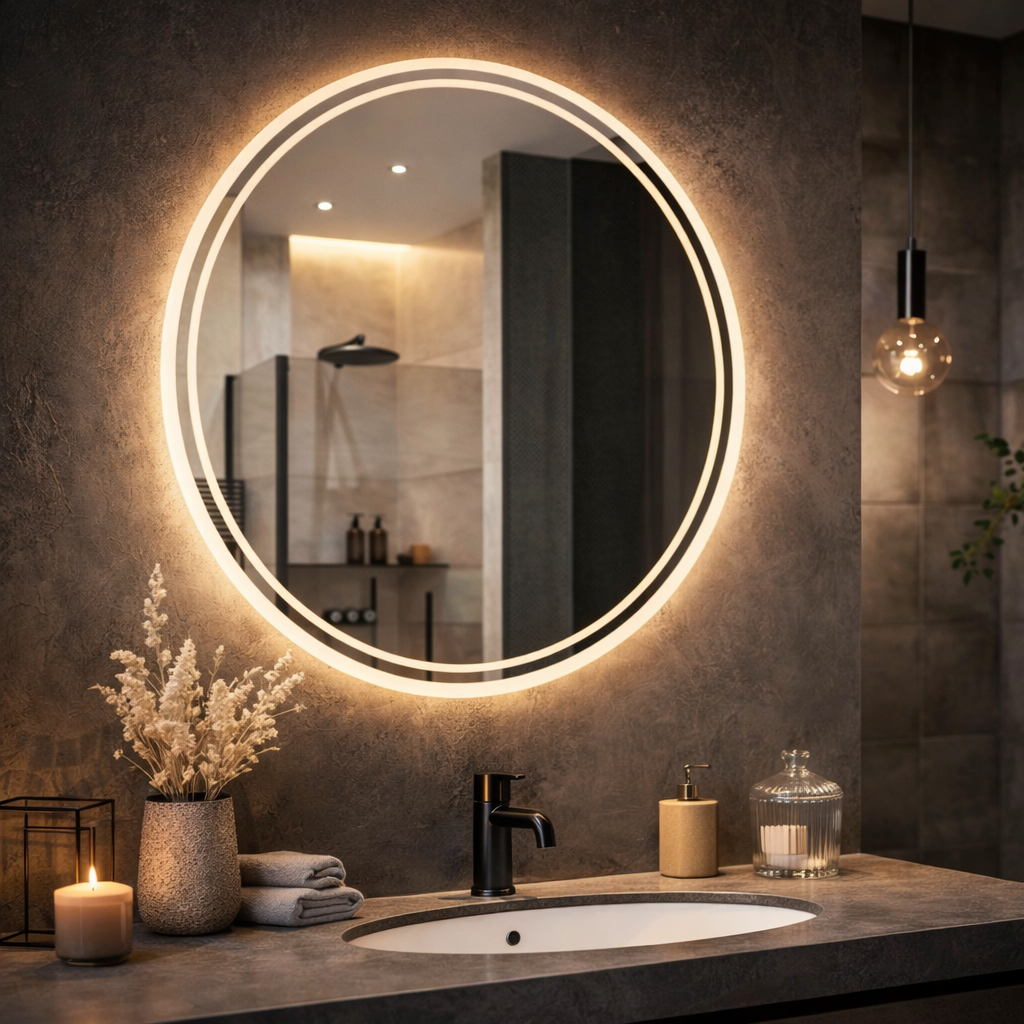 Round LED Bathroom Mirror with Backlit Light