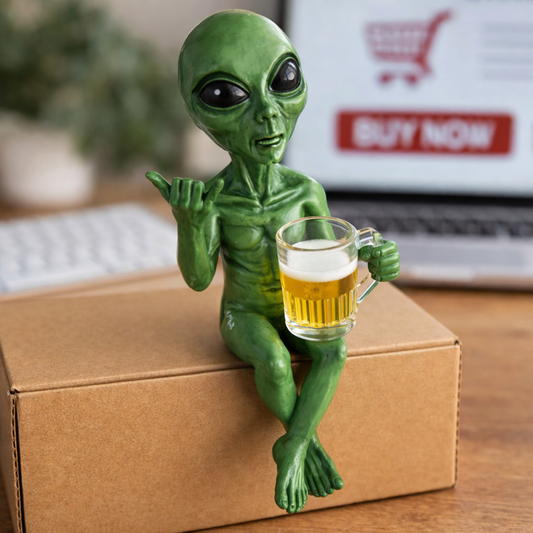 Funny Alien Beer Drinking Statue