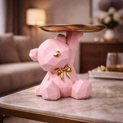 Kawaii Geometric Bear Tray with Butterfly – Decorative Storage Tray & Desktop Organizer for Home