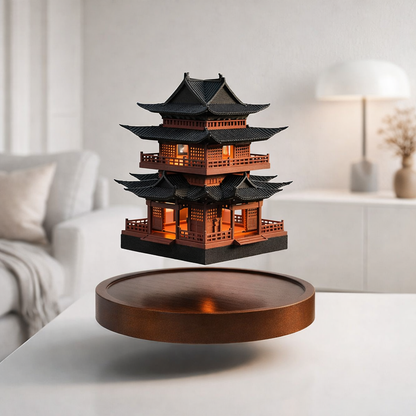 Magnetic Levitating Mini Pagoda Statue – Floating Ancient Architecture Tower with LED or Wooden Base, Zen Home Decor