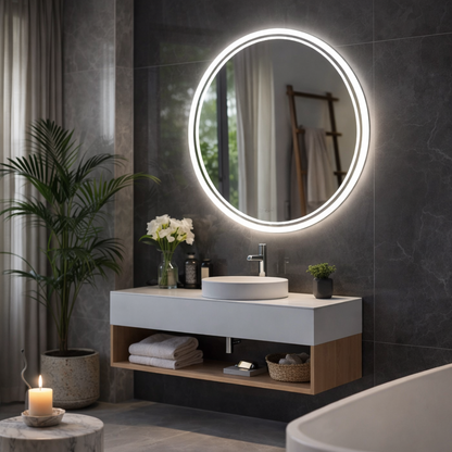 Round LED Bathroom Mirror with Backlit Light