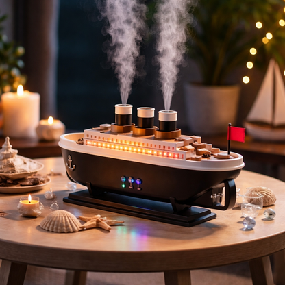 Titanic Ship Aroma Humidifier 250ml – Ultrasonic Essential Oil Diffuser with Remote Control, Jellyfish Smoke Ring & Night Light