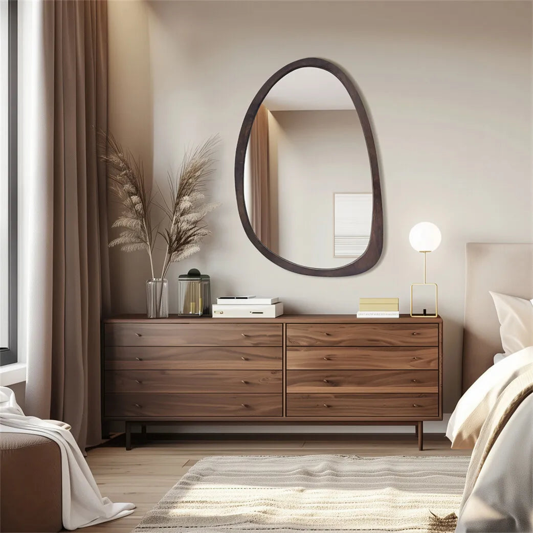 Irregular Wall Mirror with Black Walnut Wood Frame