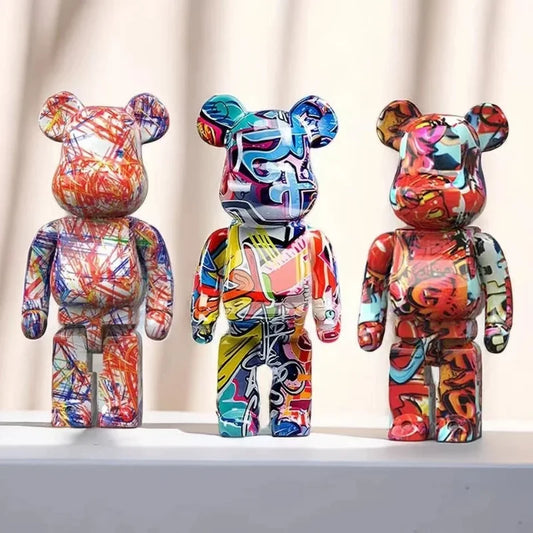 Graffiti Bear Figurine 400% Style – Modern Resin Bear Sculpture with Storage Tray, Abstract Animal Home Decor, Desk Organizer & Money Jar