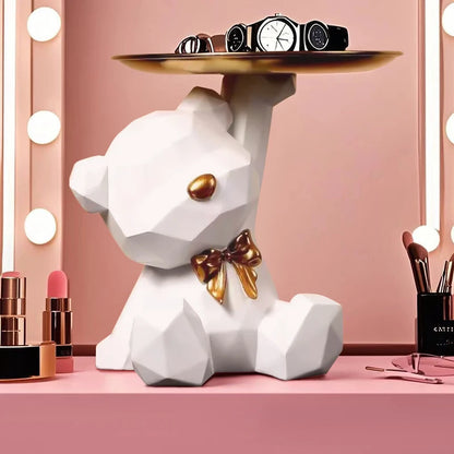 Kawaii Geometric Bear Tray with Butterfly – Decorative Storage Tray & Desktop Organizer for Home