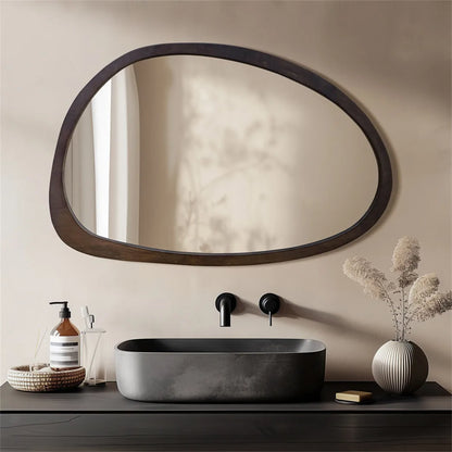 Irregular Wall Mirror with Black Walnut Wood Frame