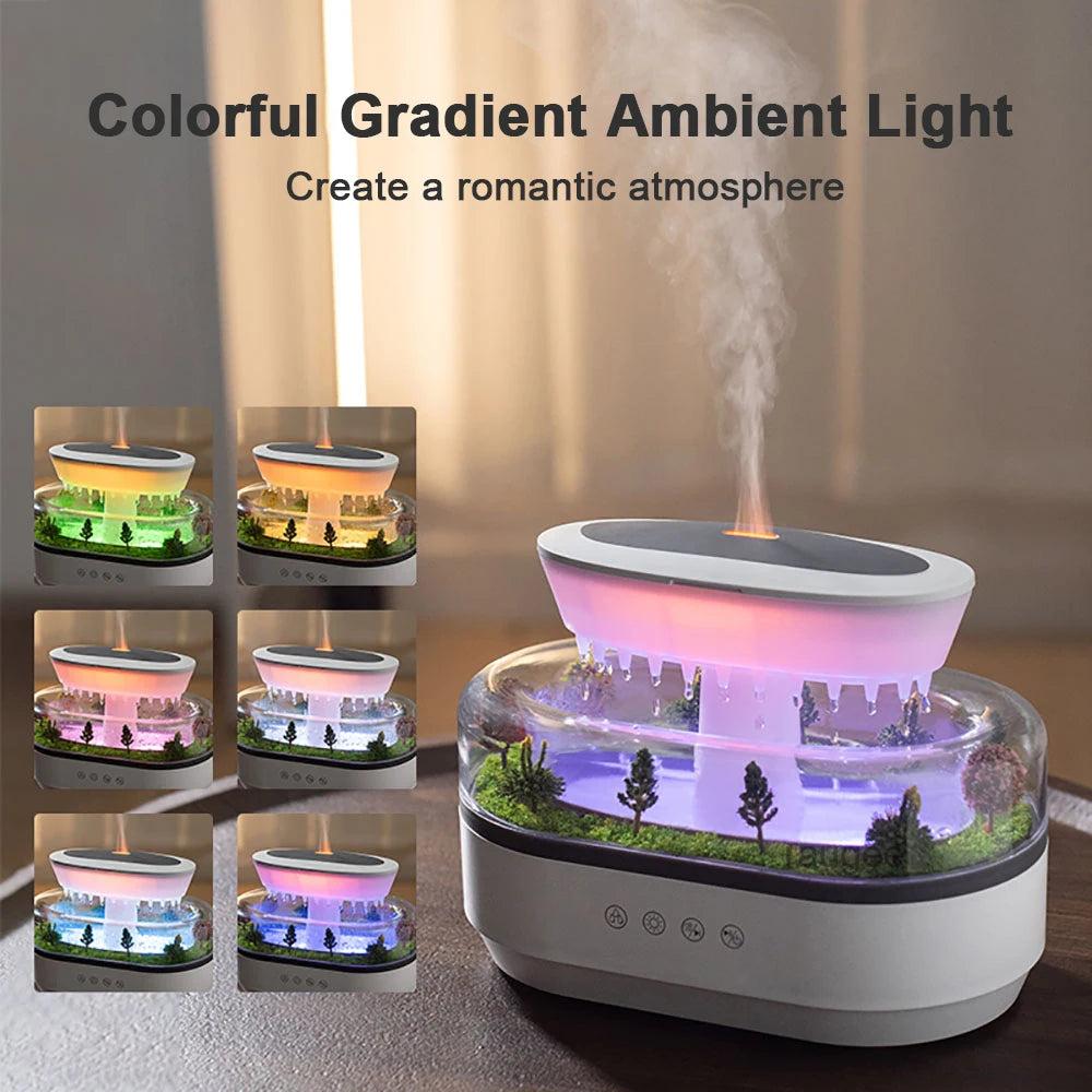 Raindrop Aroma Humidifier – Ultrasonic Air Humidifier with Colorful Light, White Noise & Essential Oil Diffuser