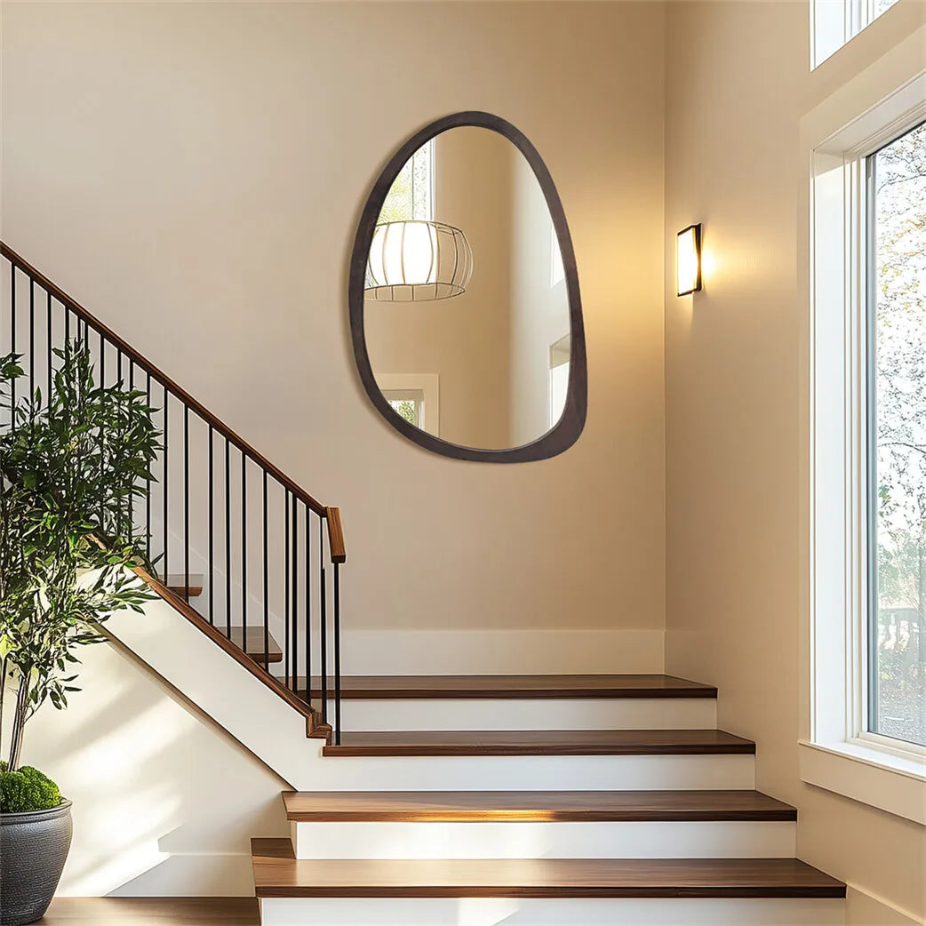 Irregular Wall Mirror with Black Walnut Wood Frame