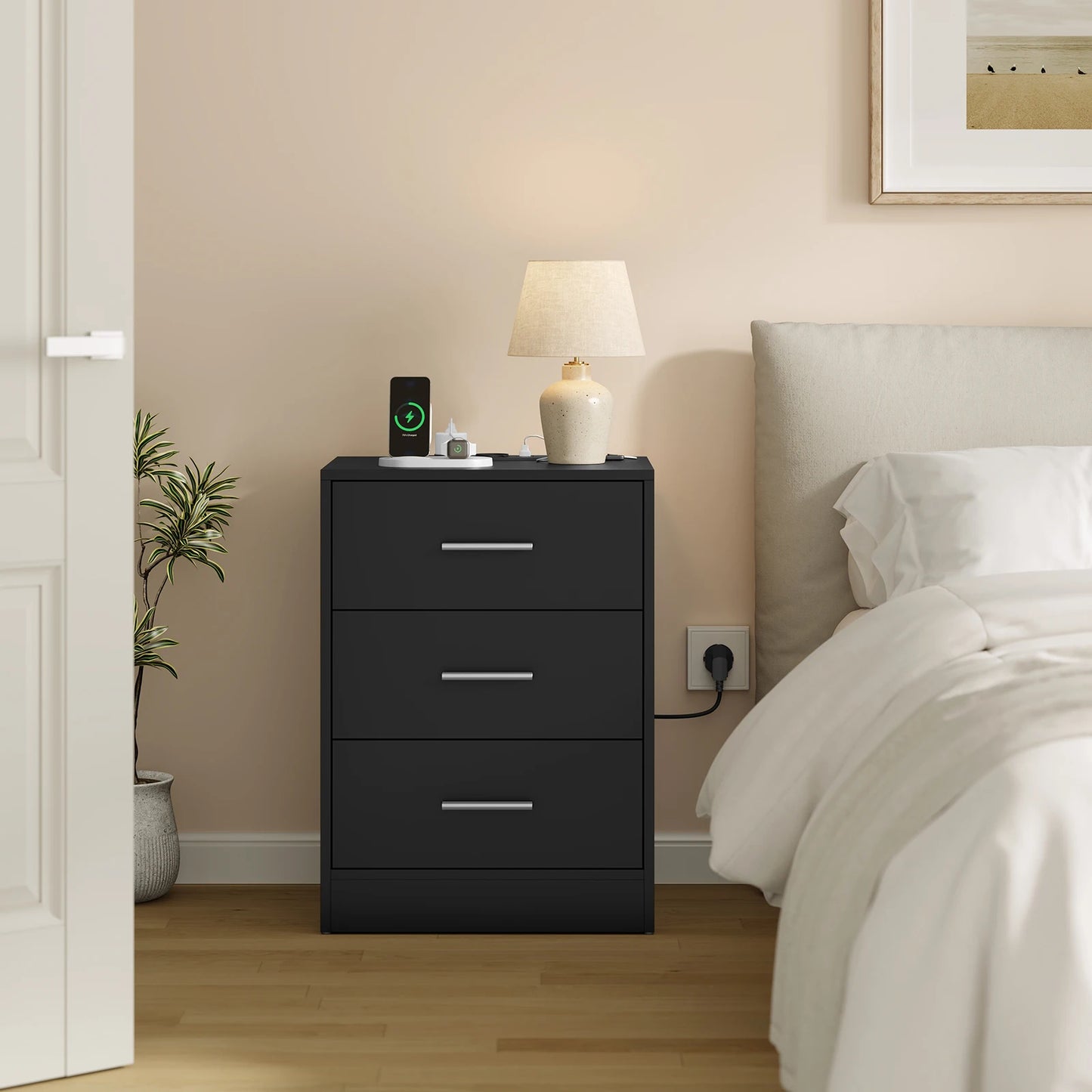 WOLTU Modern Nightstand with Charging Station