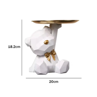 Kawaii Geometric Bear Tray with Butterfly – Decorative Storage Tray & Desktop Organizer for Home