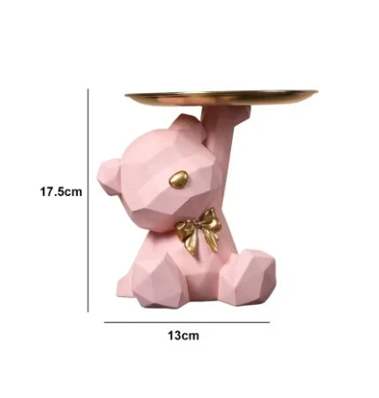 Kawaii Geometric Bear Tray with Butterfly – Decorative Storage Tray & Desktop Organizer for Home