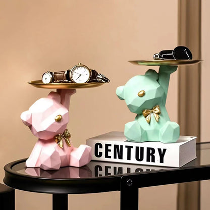 Kawaii Geometric Bear Tray with Butterfly – Decorative Storage Tray & Desktop Organizer for Home