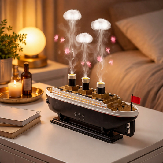Titanic Ship Aroma Humidifier 250ml – Ultrasonic Essential Oil Diffuser with Remote Control, Jellyfish Smoke Ring & Night Light