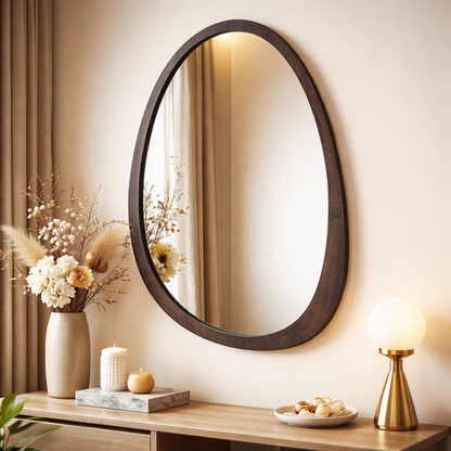 Irregular Wall Mirror with Black Walnut Wood Frame