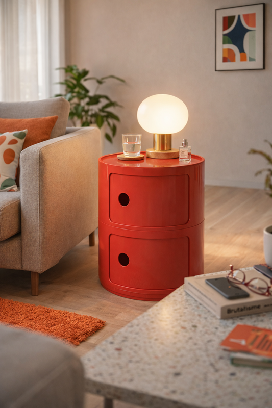 Round Nordic Bedside Table with Storage