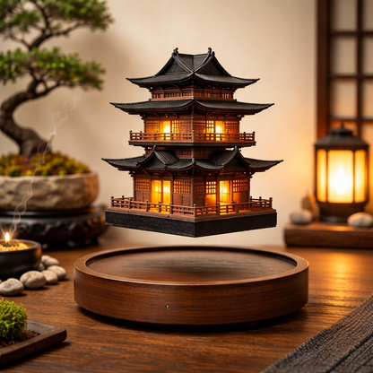 Magnetic Levitating Mini Pagoda Statue – Floating Ancient Architecture Tower with LED or Wooden Base, Zen Home Decor
